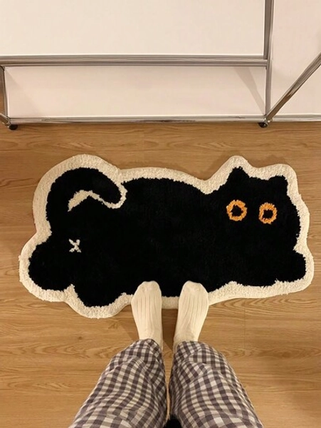 1pc Cute Cat Pattern Floor Mat 40X60cm (15.7X23.6inch), Soft Plush Non-Slip Water Absorbent Bath Mat For Bathroom, Bedroom, Living Room, Kitchen, Entryway, Washable, New Arrival Autumn Season, Halloween Decoration