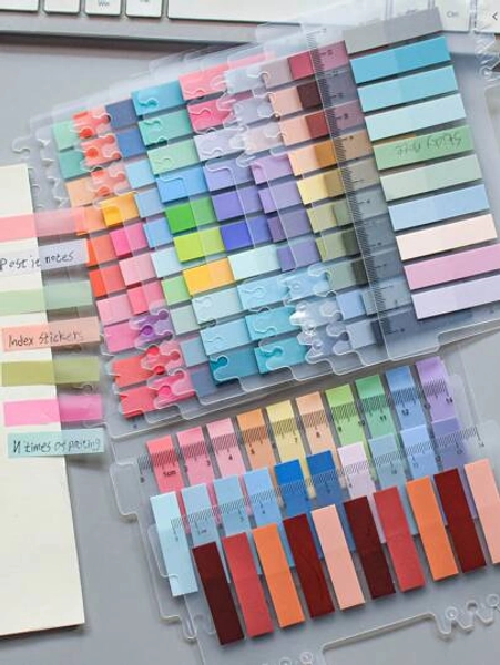 2400 Sheets In Total, 12 Styles European Retro Color PET Transparent Sticky Notes- Index, Memo, Indicator And Classification Label Tags- 12 Styles In 1 Pack Back To School