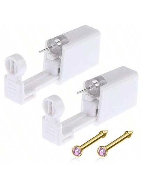 Nose Piercing Gun Kit - 6Pcs Self Nose Piercing Kit Unit Disposable Nose Piercing Gun Including 2Pcs Nose Piercing Gun With 2Pcs Built-In Nose Studs And 2Pcs Clean Tools For Nose Cartilage Tragus Helix Piercing Kit(Gold)