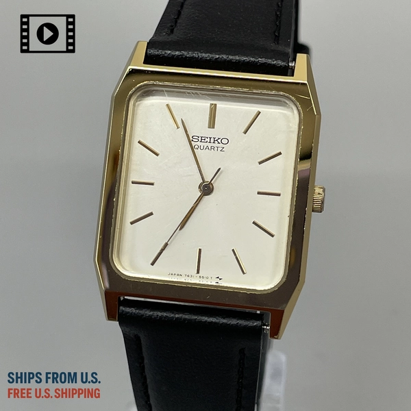 Vtg 1985 SEIKO Chariot [US Stock] 7431-5370 Tank 26mm Watch Quartz Men's *N.MINT