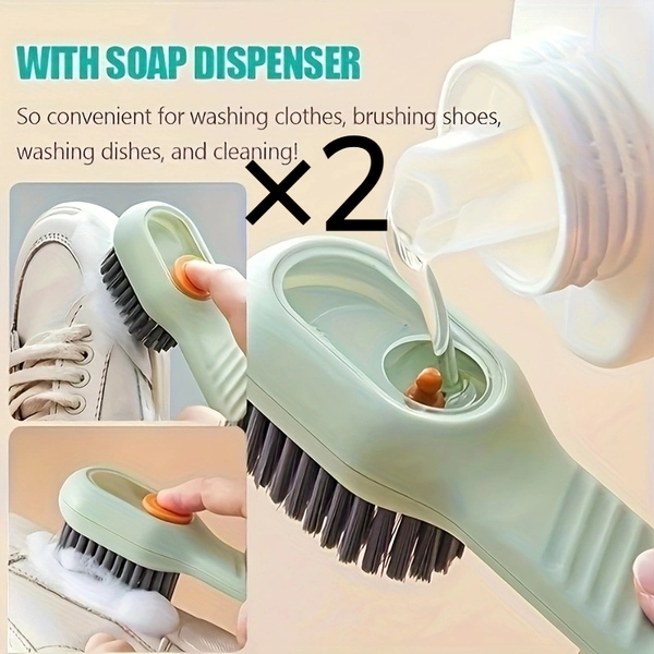 2pcs Multi-Functional PVC Shoe Brush with Built-In Soap Dispenser - Scrubber Cleaner for Boots, Jewelry, Watches, Ergonomic Handle, Durable Multi-Purpose Cleaning Tool for Shoes