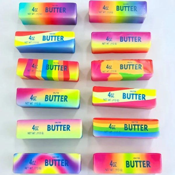 Multicolor Rainbow Butter Stick Squishy Toy Collectible Slow Rebound Stress Relief Squeeze Fidget Realistic PU Birthday Holiday Gift,Colorful Butter S