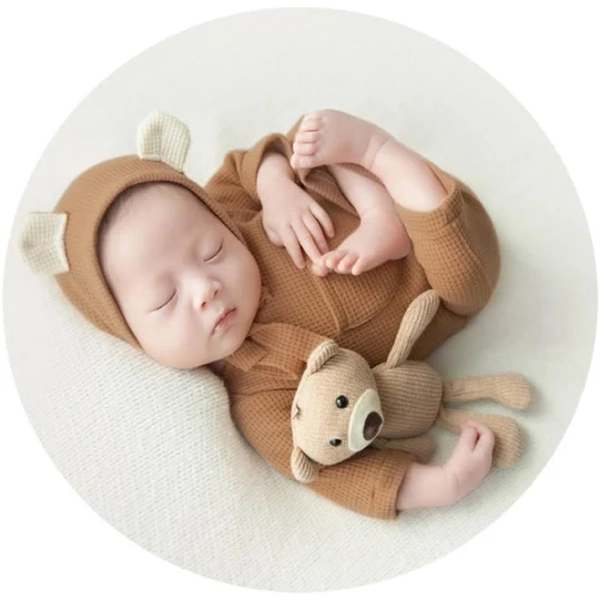 Vedory Newborn Baby Photo Shoot Props Girl Boy Crochet Knit Hat Costume Stripe Hat Pants Overalls Photography Props (Camel)