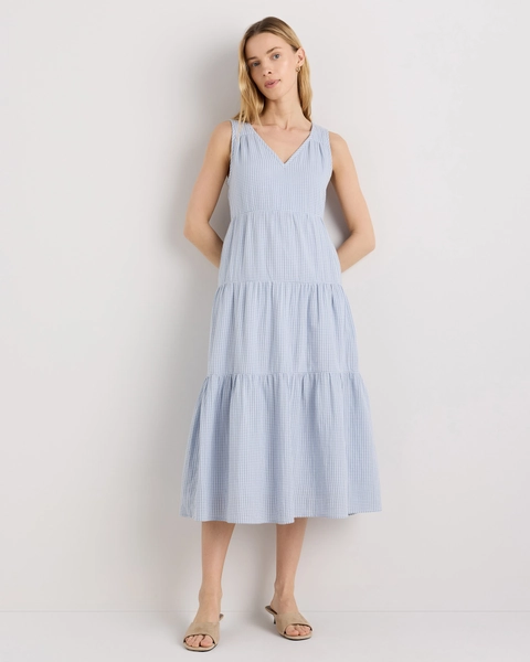 100% Organic Cotton Gauze Tiered Maxi Dress in Black