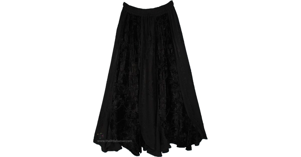 Midnight Dreams Velvet Embroidered Panels Maxi Skirt