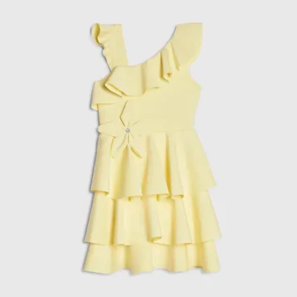 Girls Yellow Asymmetric Tiered Dress