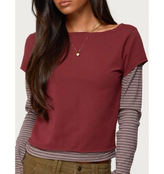 Edikted Women's Layered Stripey Long Sleeve T-Shirt