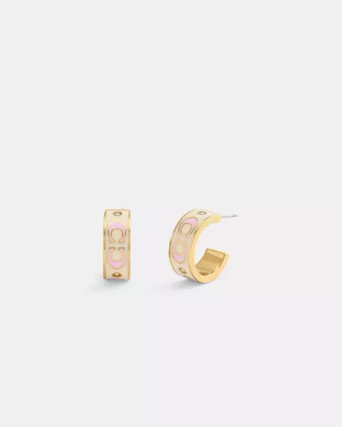 Gold/Pink Multi Signature Enamel Small Huggie Earrings