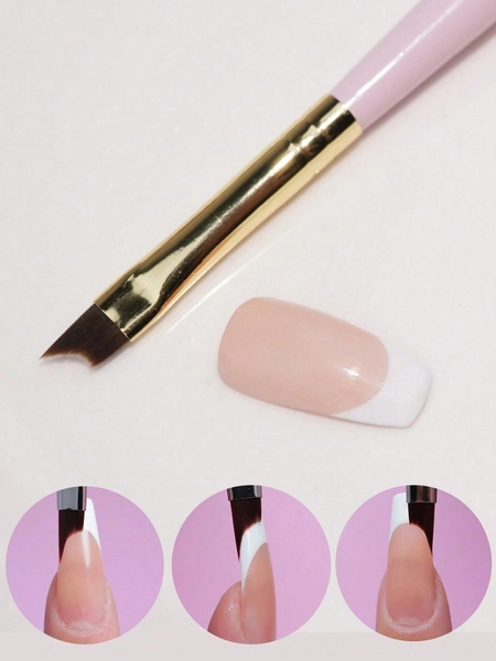 1Pc French Tip Nail Brushes Pink Oblique Head Nail Brushes Moon Shape French Brush French Manicure Brush Wood Handle UV Gel Acrylic Painting Drawing Brush