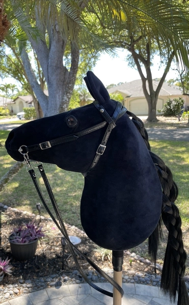CUSTOM REALISTIC HOBBY HORSE BLACK STALLION STICK HORSE WITH BRIDLE