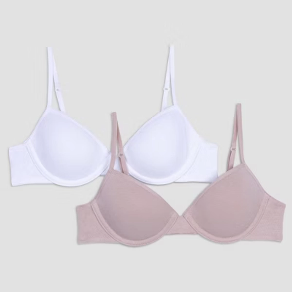 Hanes Girls' 2pk Cotton Molded T-Shirt Bra - White/Beige 36A