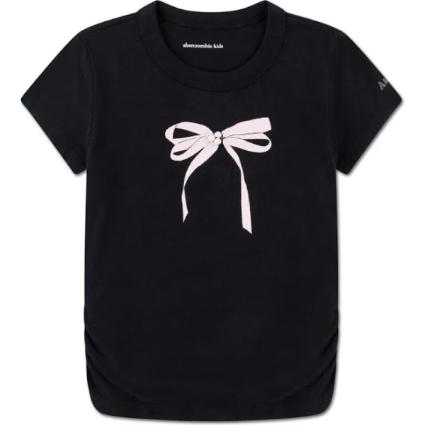 Abercrombie Kids Girls' Pearl Bow Ruched Cotton Blend T-Shirt