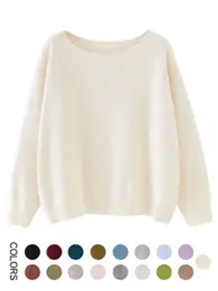 Women's Plain Scoop Neck Sweater, Casual Drop Shoulder Long Sleeve Jumper, Women Fall & Winter Knit Top