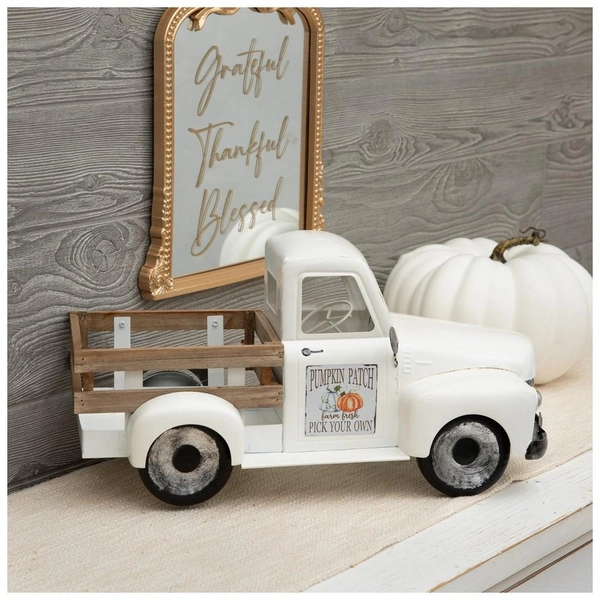 White Pumpkin Patch Metal Truck