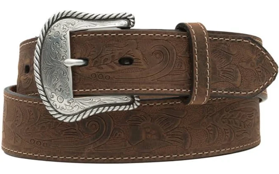 M&F Western Leather Belt with Etched Silver Buckle