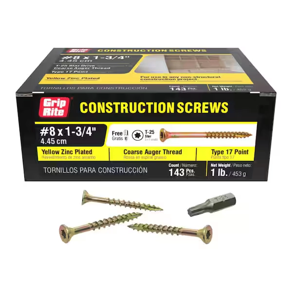 Grip-Rite #8 x 1-3/4 in. Star Drive Dual Flat Head Coarse Thread Construction Screws 1 lb. Box 134GCS1