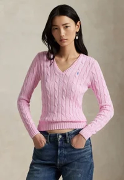 CABLE-KNIT COTTON V-NECK SWEATER - Strickpullover - carmel pink
