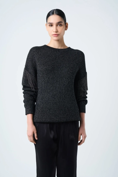 Sweater Draco tejido para mujer detalle flecos y millaré