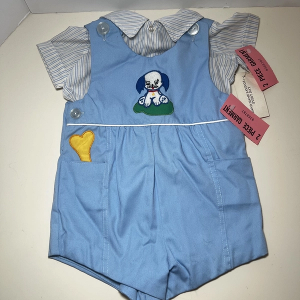 Vintage Puppy Dog Overall Romper T-shirt Set Spring Easter Dead Stock NWT 80s