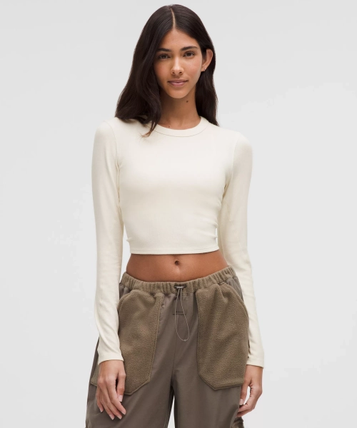 Hold Tight Straight-Hem Cropped Long-Sleeve Shirt - Light Ivory - 14