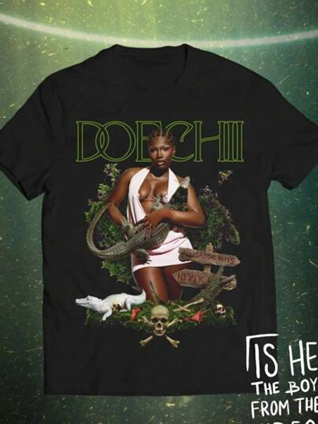 Women's Summer Character Printed Round Neck Casual Short Sleeve T-Shirt Graphic Tees Women Tops,  -Doechii.- Swamp Princess Concert Light Sand Merch For Unisex Mens Womens