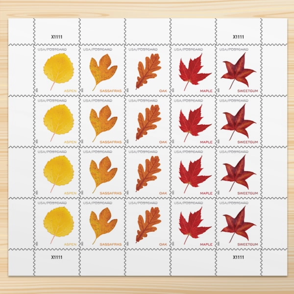 Vibrant Leaves Postcard Stamps, Sheet of 20