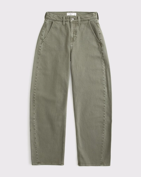 High Rise Barrel Olive Jean