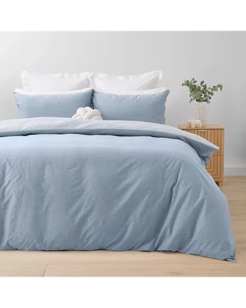 Chambray Cotton Rich Reversible Quilt Cover Set - Double Bed, Blue