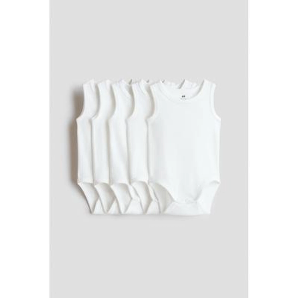 6-9 Months - H & M - 5-pack cotton bodysuits - White