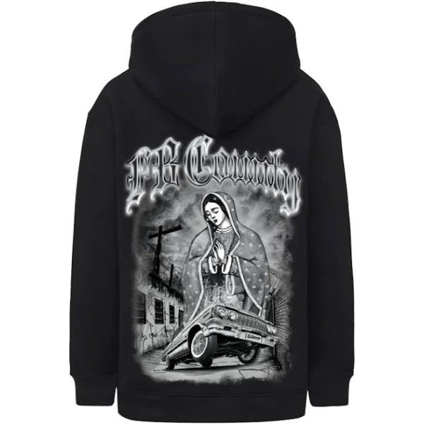 Fb County Heavyweight Oversized Graphic Zip-Up Hoodies, Road-De-Guadalupe / Large