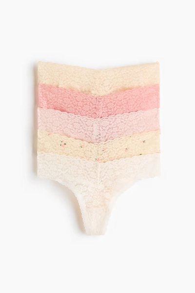 5-pack lace thong briefs - Light yellow/Light pink