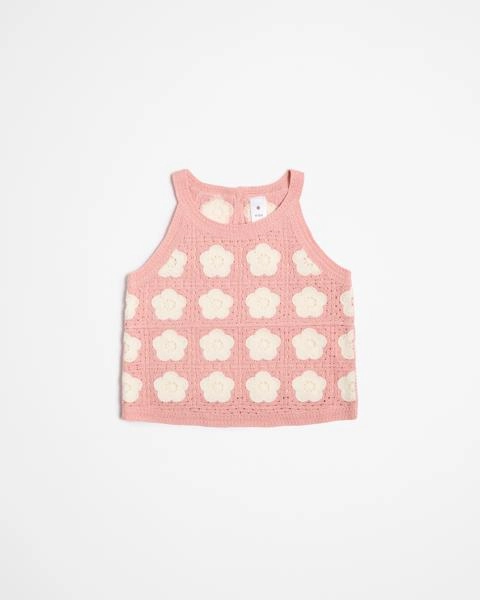 Crochet Knit Tank - Pink