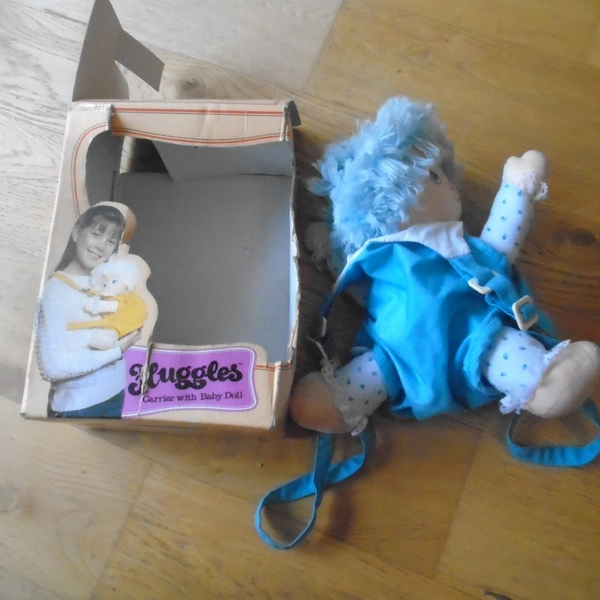 Huggle Doll Plush Baby in Carrier 1980s Toy Animal Toys 1982 Boxed READ DESC