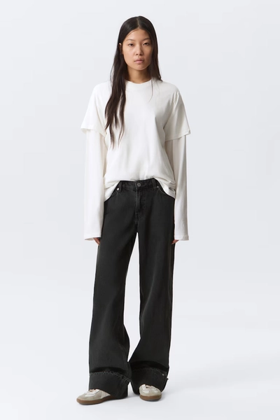 Ample Low Waist Loose Wide Leg Jeans - Elegie Black - Schwarz
