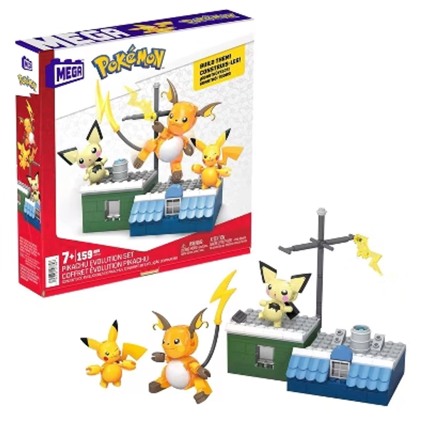 MEGA Pokemon Building Toy Kit Pikachu Set with 3 Action Figures 159 Pieces