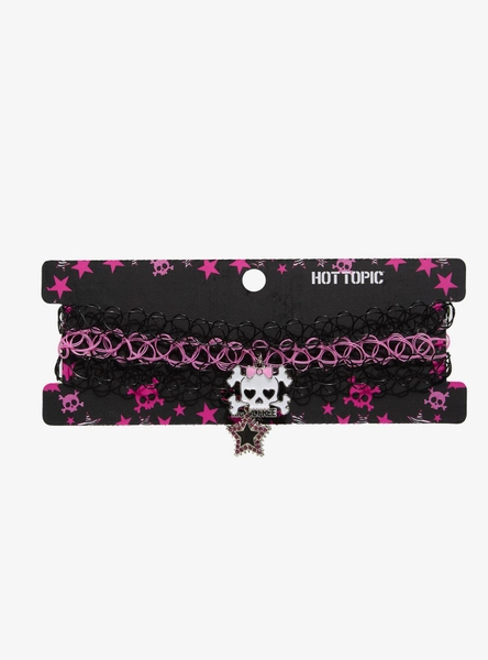 Skull & Crossbones Rhinestone Star Tattoo Choker Set