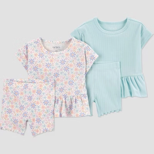 Carter's Just One You® Baby Girls' 4pc Floral T-Shirt and Bike Shorts Set - Mint Green 18M