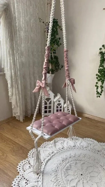 Boho White Wooden Adult Swing