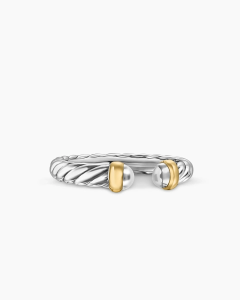 Petite Cable Open Ring in Sterling Silver with 14K Yellow Gold, 3.4mm