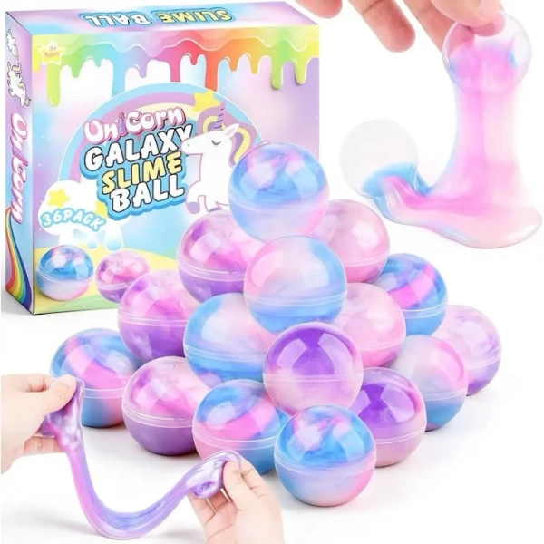36 Pack Unicorn Galaxy Slime Balls, Unicorn Party Favors for Boys and Girls, Wet, Non-Sticky, Mess-Free, Stress Relief, Super Soft Slime Toy for Kids,