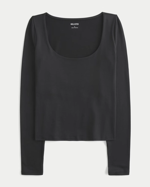 Long-Sleeve Seamless Fabric Scoop Baby Tee