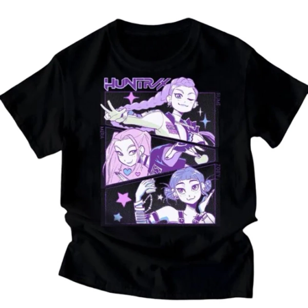 Kawaii KPop Demon Hunters Character Print T-Shirt