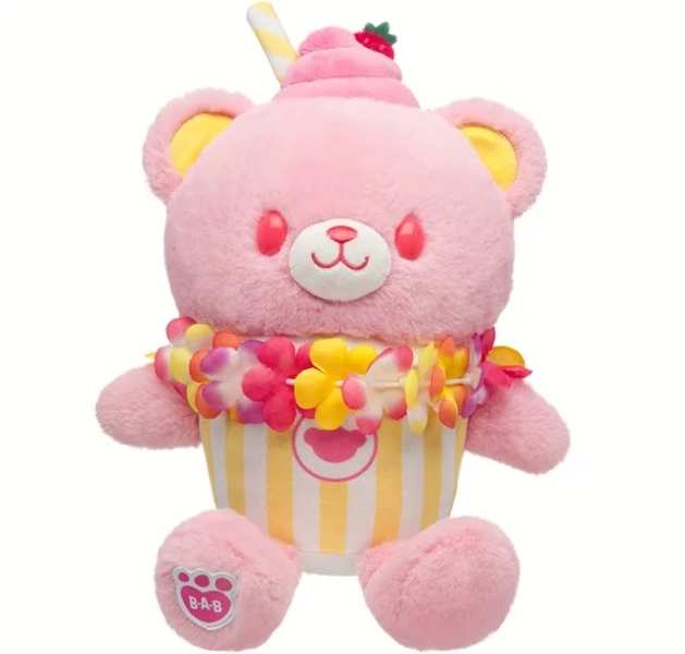 Build-A-Bear Strawberry Lemonade Bear Slushie Plushie with Lei Necklace