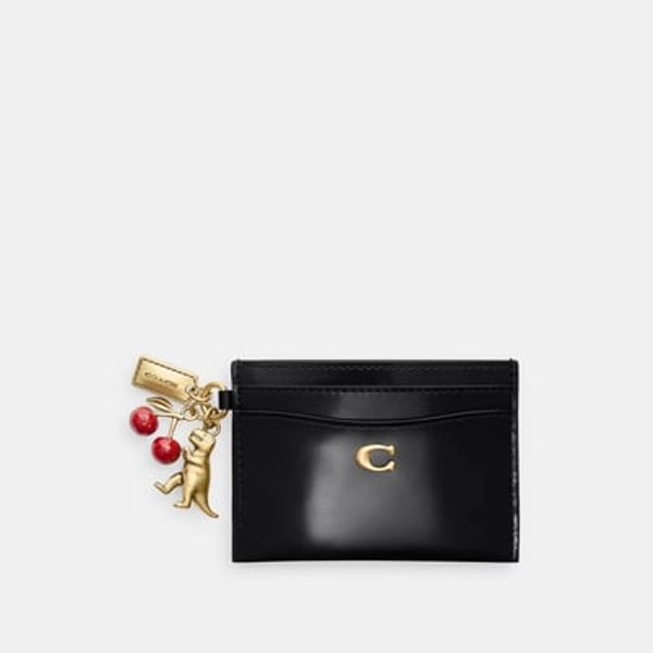 Coach Essential Card Case In Spazzolato Leather With Charms