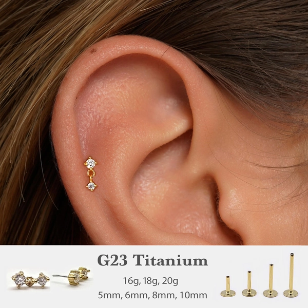 20G/18G/16G Cz Dangle Push Pin Labret •  Threadless Flat Back Earring • Tragus Stud • Flat Back Stud • Helix Stud • Cartilage Stud