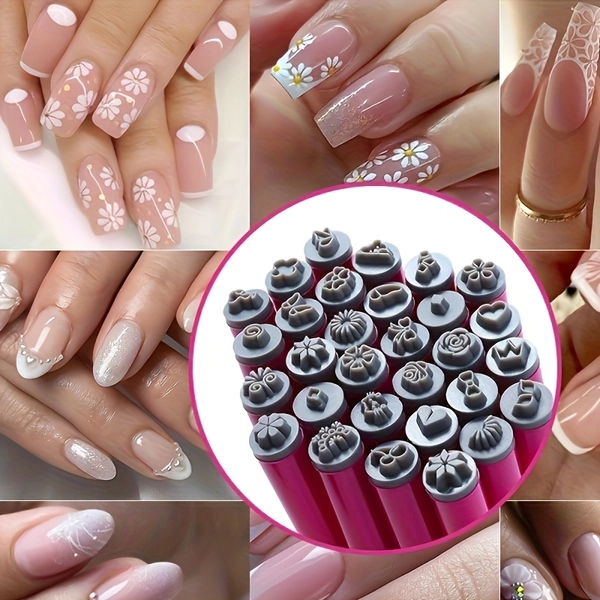 15 Nail Printing Tools - Precision Nail Kit, Various Floral Pattern Templates, Unscented Nail Art Stamps, Nail Seals for Decoration, Handmade Nail Seals, Nail Technician Supplies, Nail Stamp Pen, Nail Molds|Silvery|Adjustable||Spinner|Fin, Salon