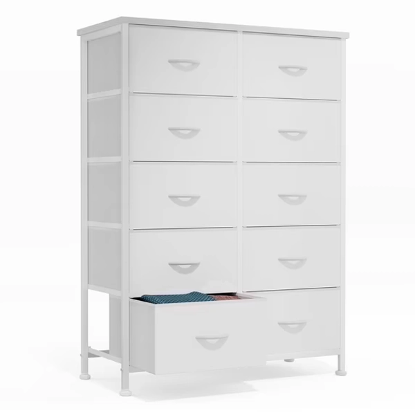 CONCETTA 10-Drawer Fabric Dresser Storage Chest for Bedroom, Closet, Entryway, Storage Furniture for Adults, White