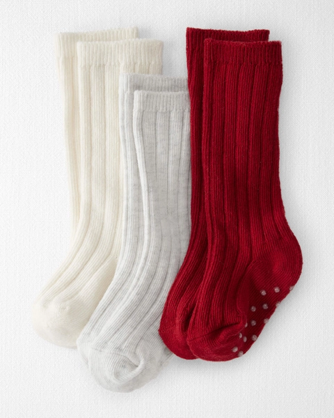 Baby Girl 3-Pack Knee-High No-Slip Socks Made with Organic Cotton
