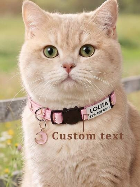 Customized Pet Collar With Gold Foil Moon And Stars Pattern Anti-Choking Buckle With Bell And Pendant Engraved Reflective Personalized Cat Collar For Small Dogs