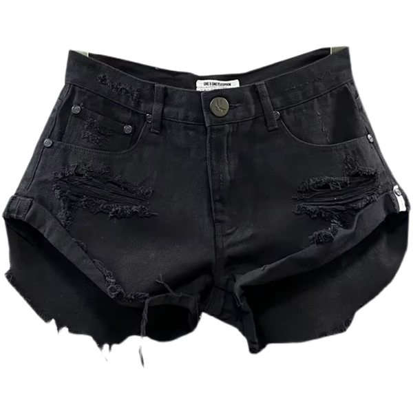 Black Denim Shorts Women's Torn Holes Rough Edges Jeans Shorts 2025 New Summer Korean Low-rise A-shaped Hot Pants - AliExpress 200000345